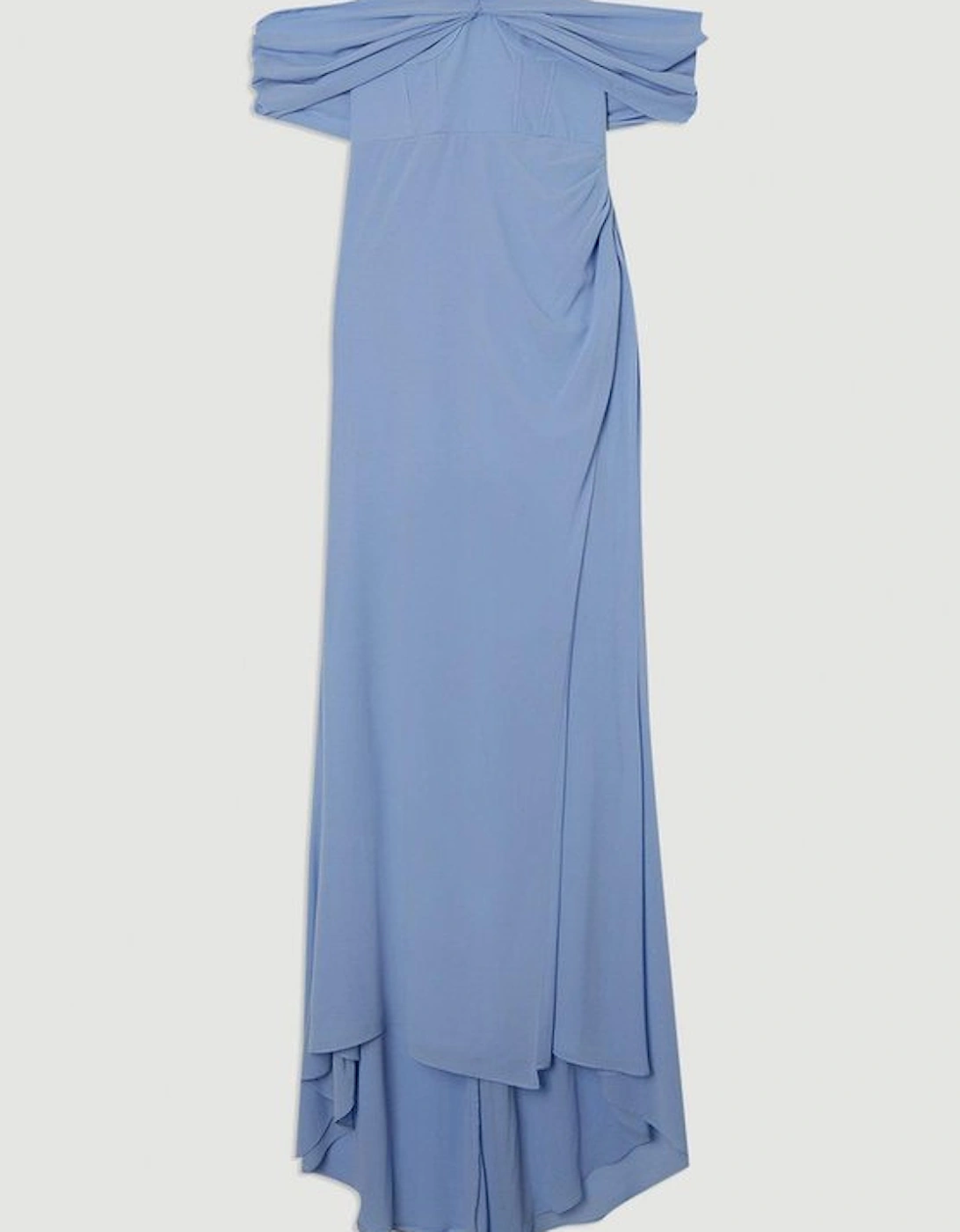 Georgette Pleated Bustier One Shoulder Drama Woven Maxi Dress