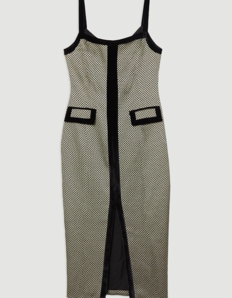 Geo Jacquard Velvet Mix Tailored Strappy Maxi Dress