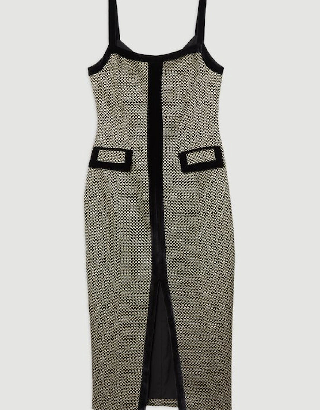 Geo Jacquard Velvet Mix Tailored Strappy Maxi Dress