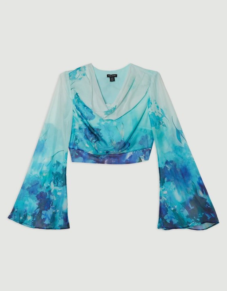 Ombre Floral Cowl Front Woven Top