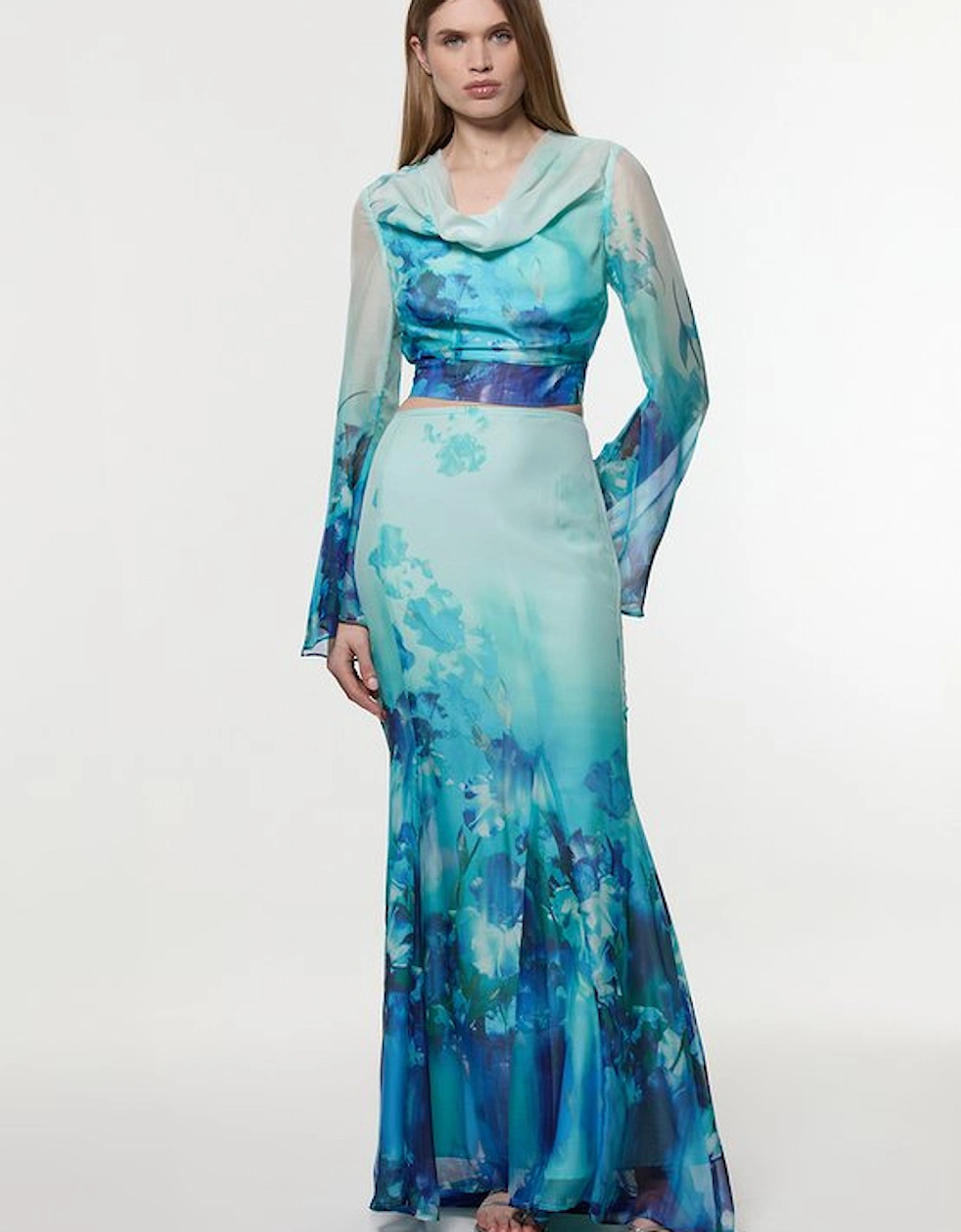 Ombre Floral Cowl Front Woven Top