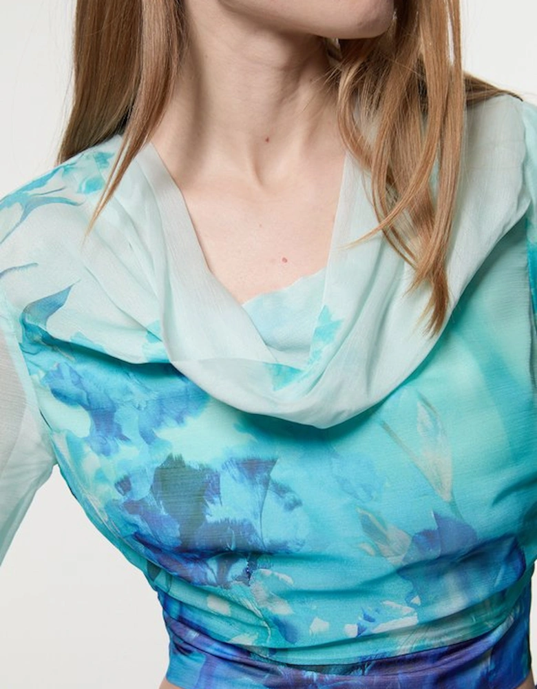 Ombre Floral Cowl Front Woven Top