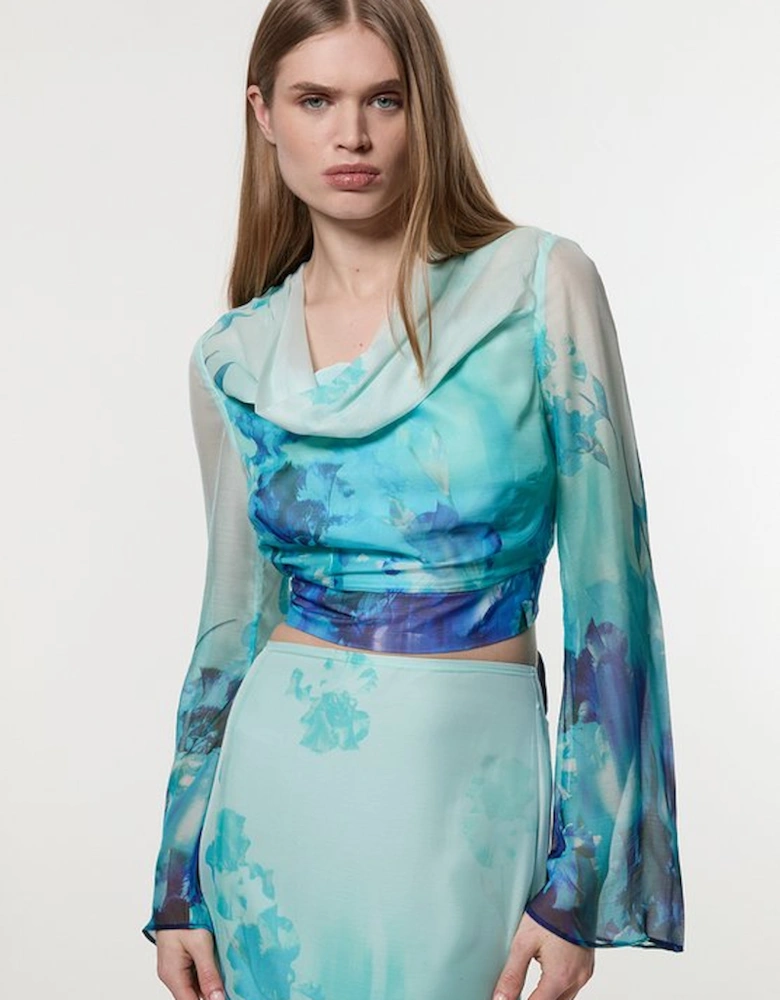Ombre Floral Cowl Front Woven Top