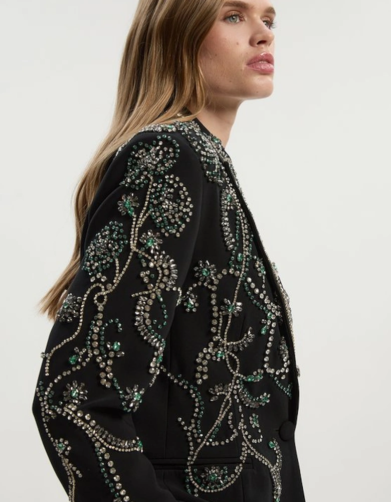 Crystal Embellished Tailored Single Breasted Blazer