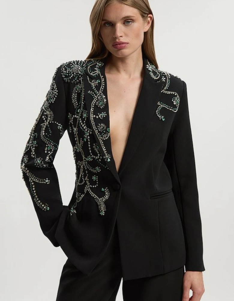 Crystal Embellished Tailored Single Breasted Blazer