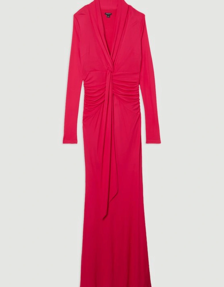 Premium Stretch Crepe Jersey Plunge Neck  Maxi Dress