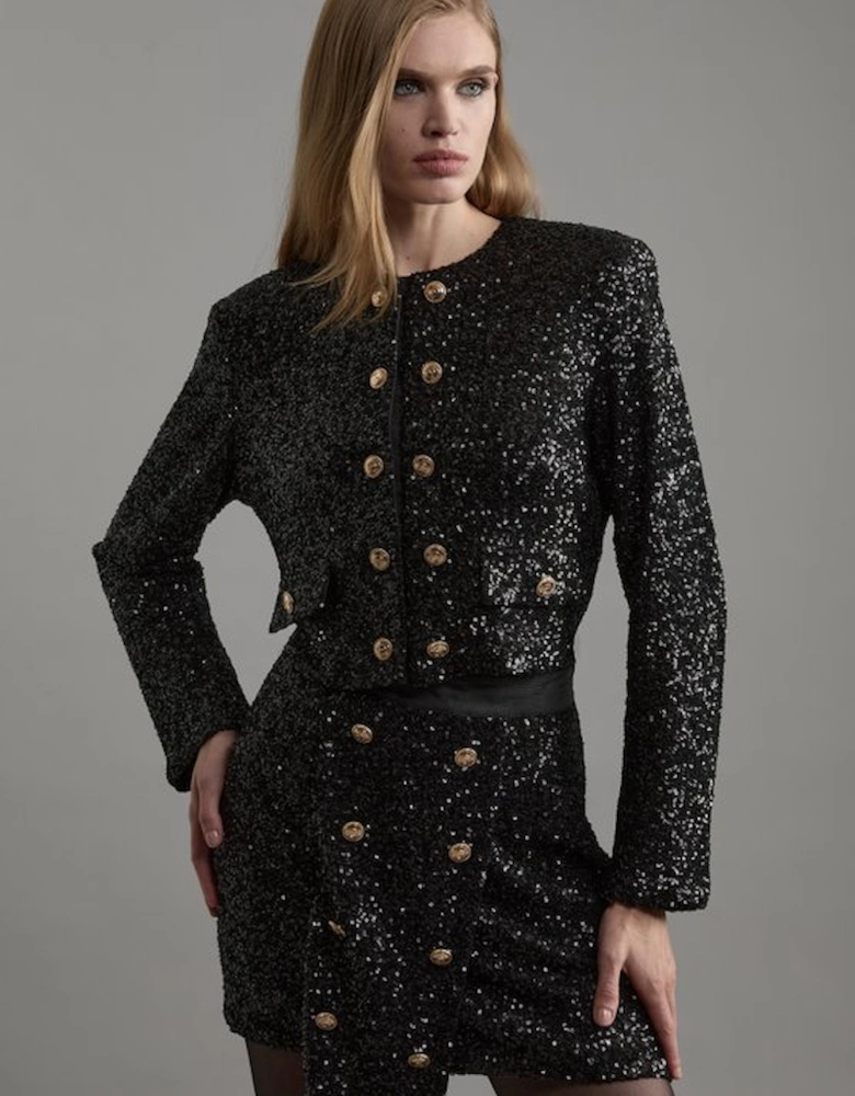 Petite Sequin Cropped Blazer