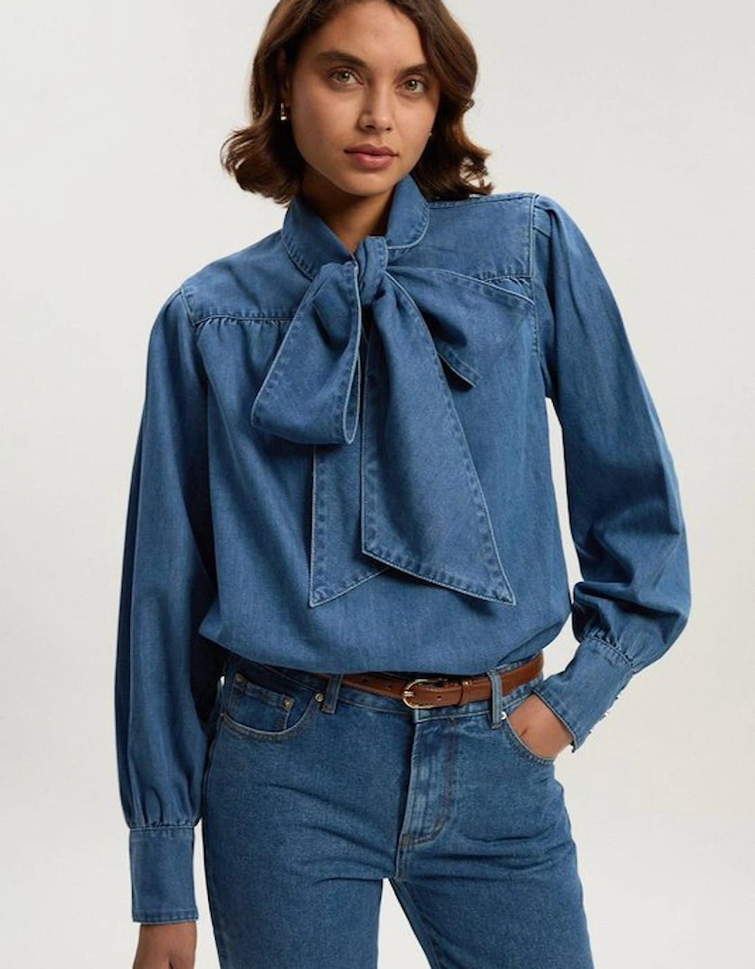 Denim Pussybow Blouse