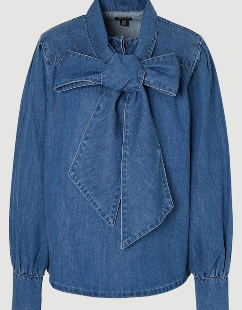 Denim Pussybow Blouse