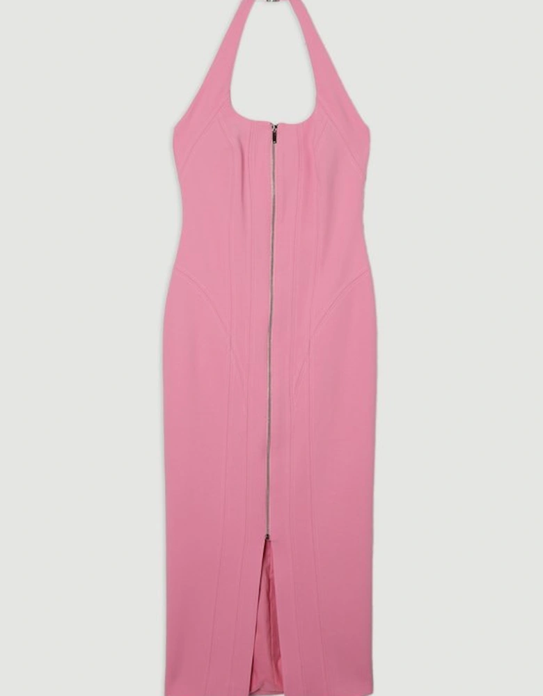 Compact Stretch Tailored Zip Through Pencil Midi Dress