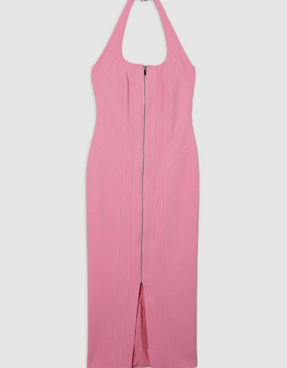 Compact Stretch Tailored Zip Through Pencil Midi Dress