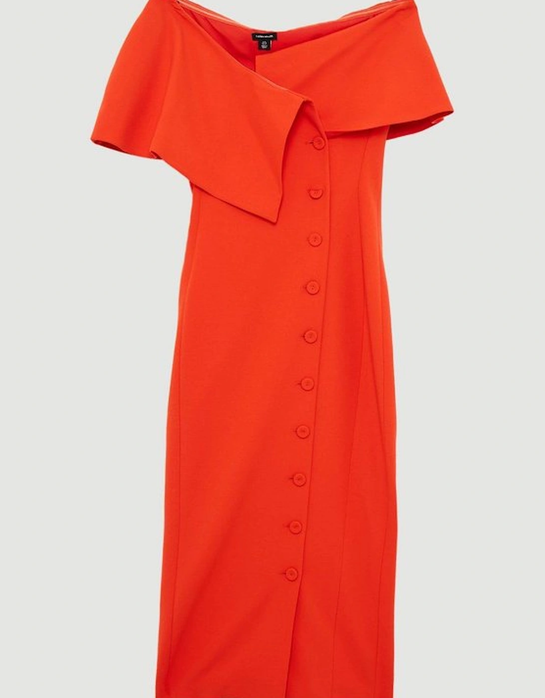 Compact Stretch Off Shoulder Button Through Tailored Midaxi Pencil Dress