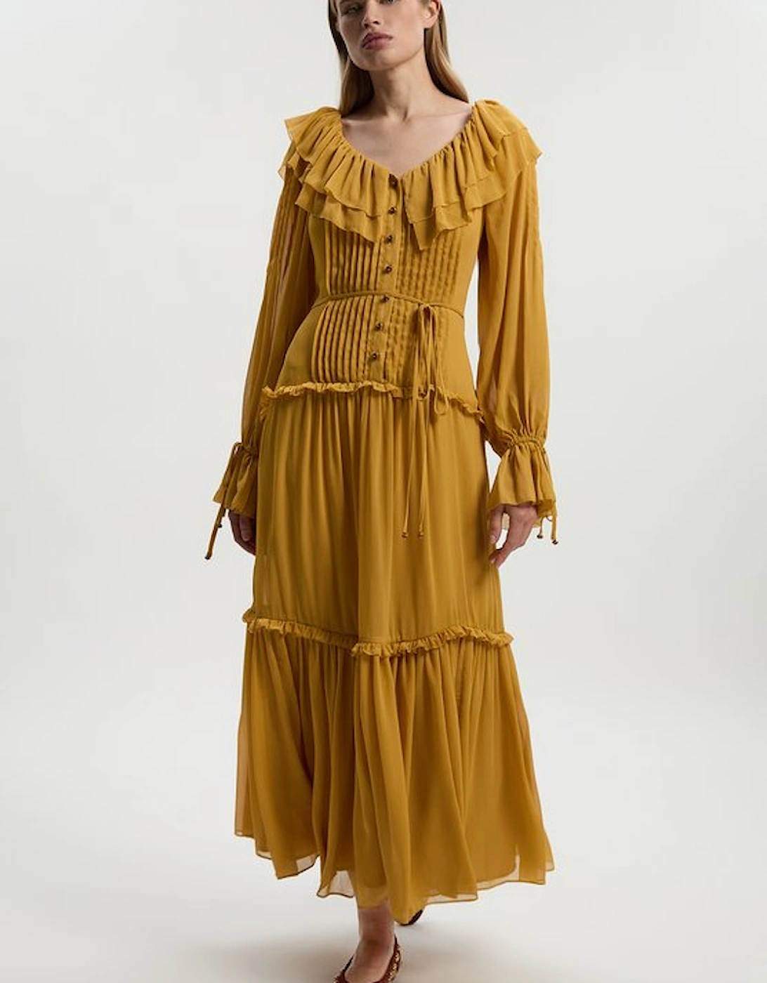 Georgette Ruffle Woven Maxi Dress