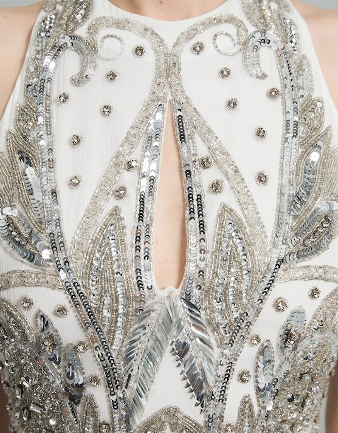 Halter Neck Bugle Bead Detail Woven Maxi Dress