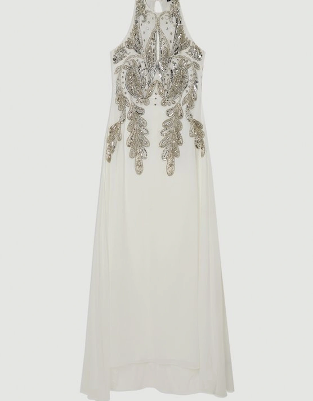 Halter Neck Bugle Bead Detail Woven Maxi Dress