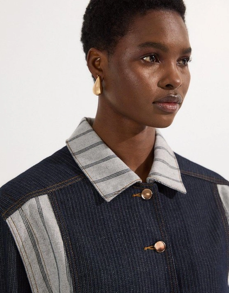 Stripe Denim Button Through Tailored Jacket