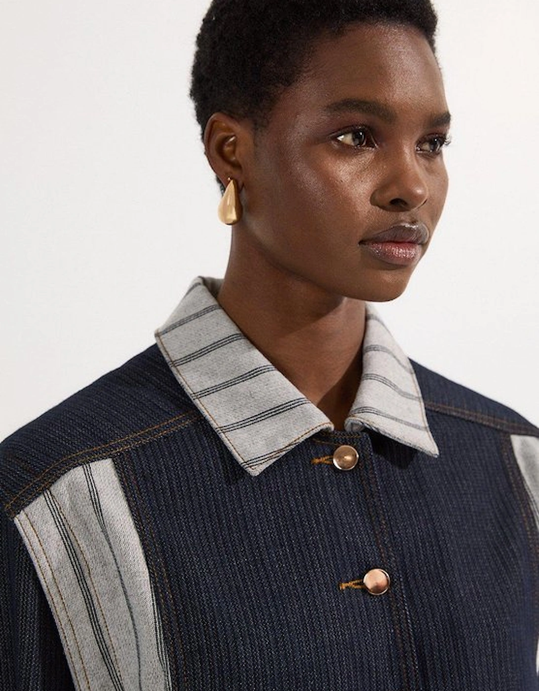 Stripe Denim Button Through Tailored Jacket