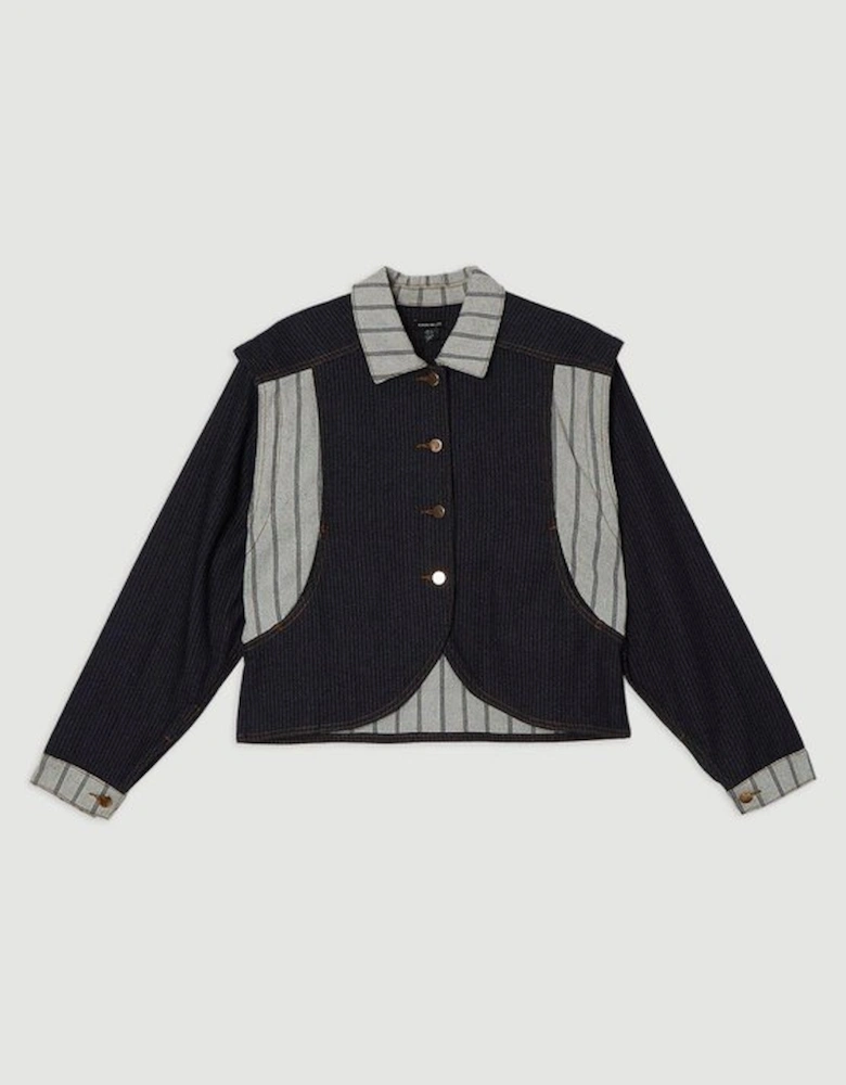 Stripe Denim Button Through Tailored Jacket