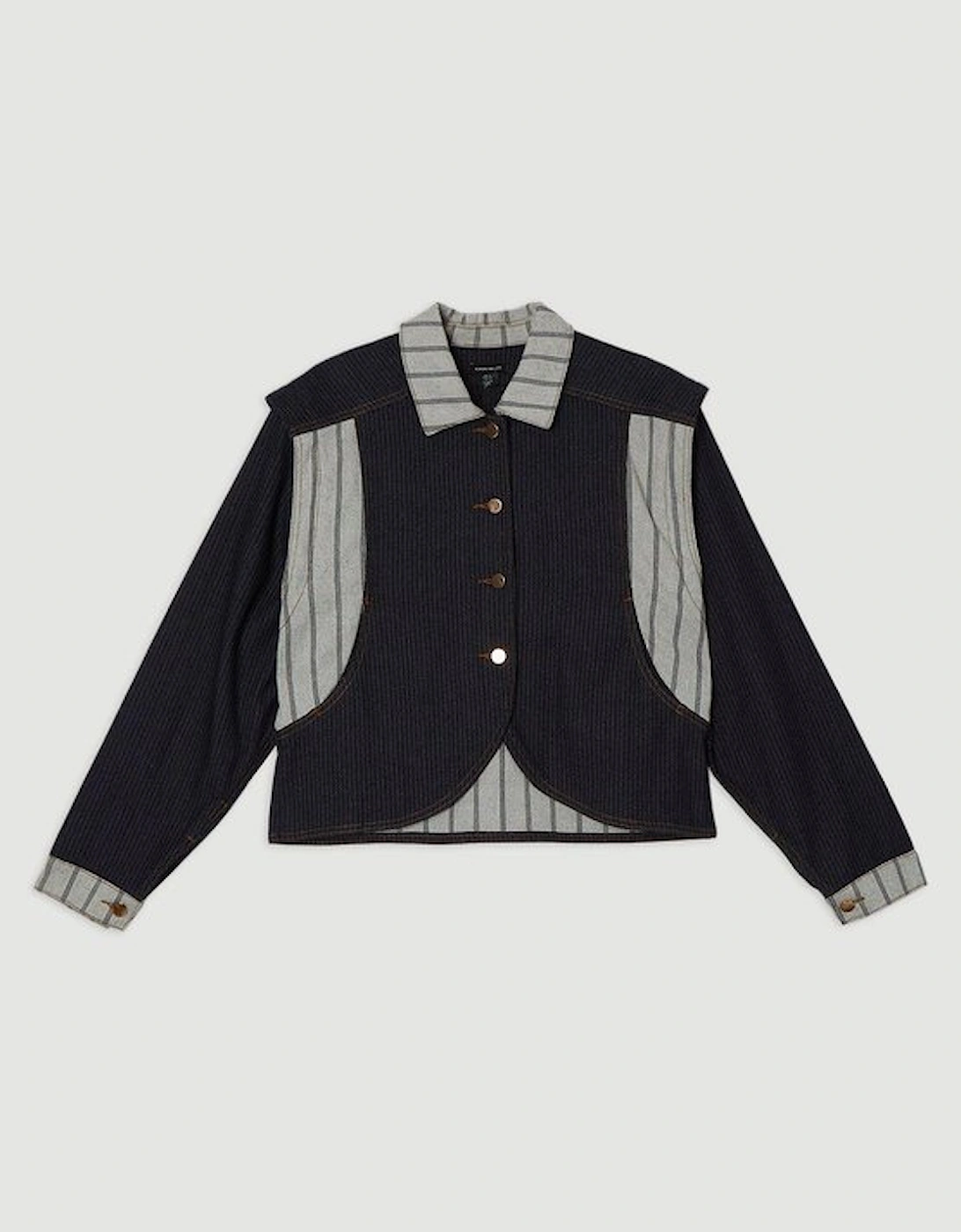Stripe Denim Button Through Tailored Jacket