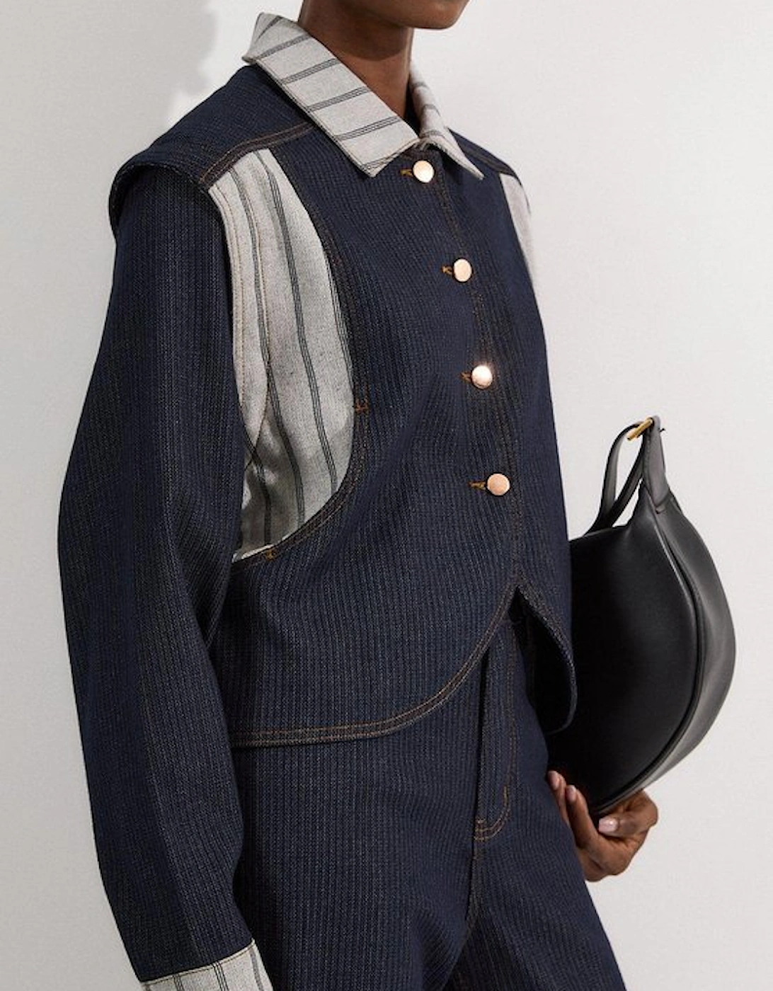 Stripe Denim Button Through Tailored Jacket