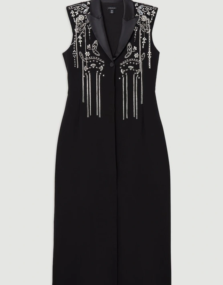 Embellished Detail Plunge Collared Woven Maxi Dress