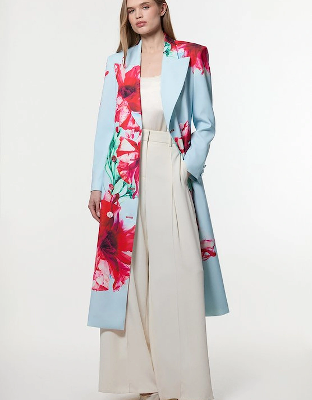 Tailored Crepe Placed Floral Full Skirted Tailored Double Breasted Jacket, 5 of 4