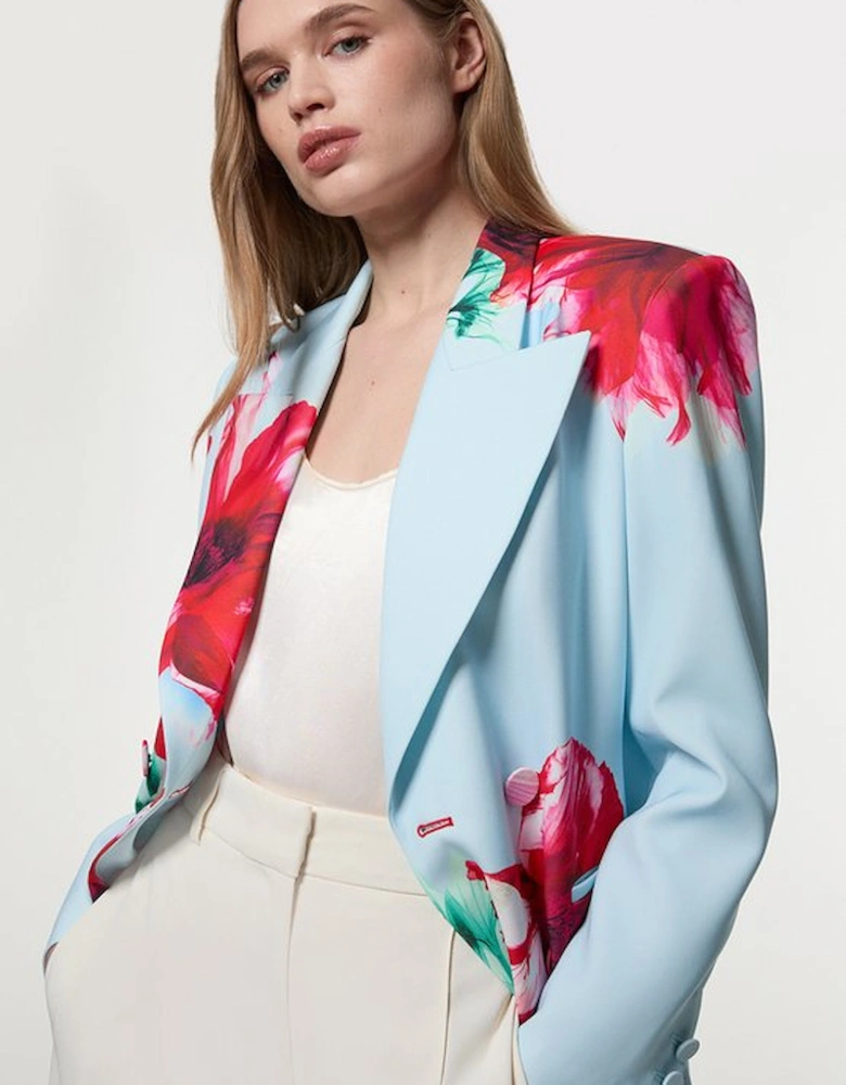 Tailored Crepe Placed Floral Full Skirted Tailored Double Breasted Jacket