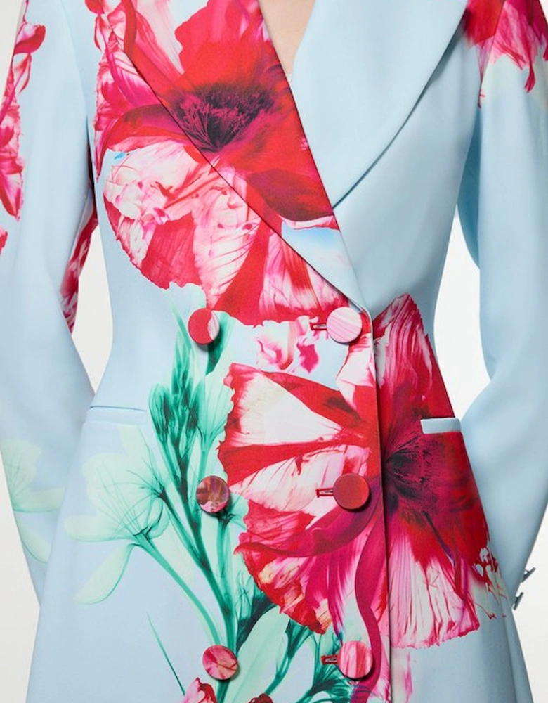 Tailored Crepe Placed Floral Full Skirted Tailored Double Breasted Jacket