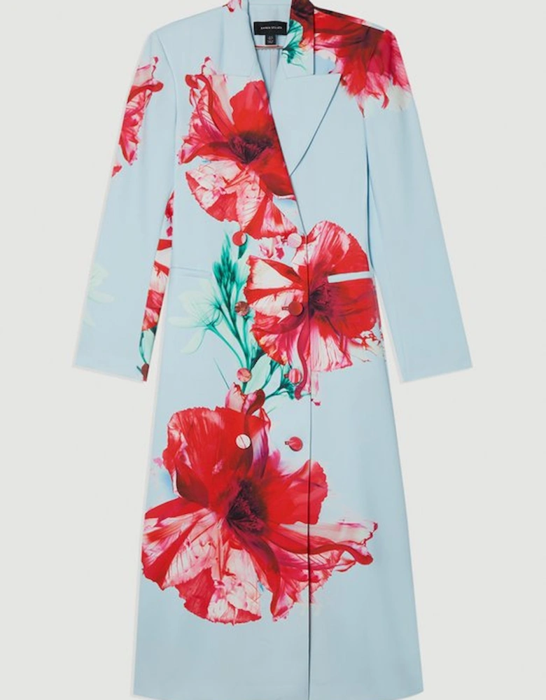 Tailored Crepe Placed Floral Full Skirted Tailored Double Breasted Jacket