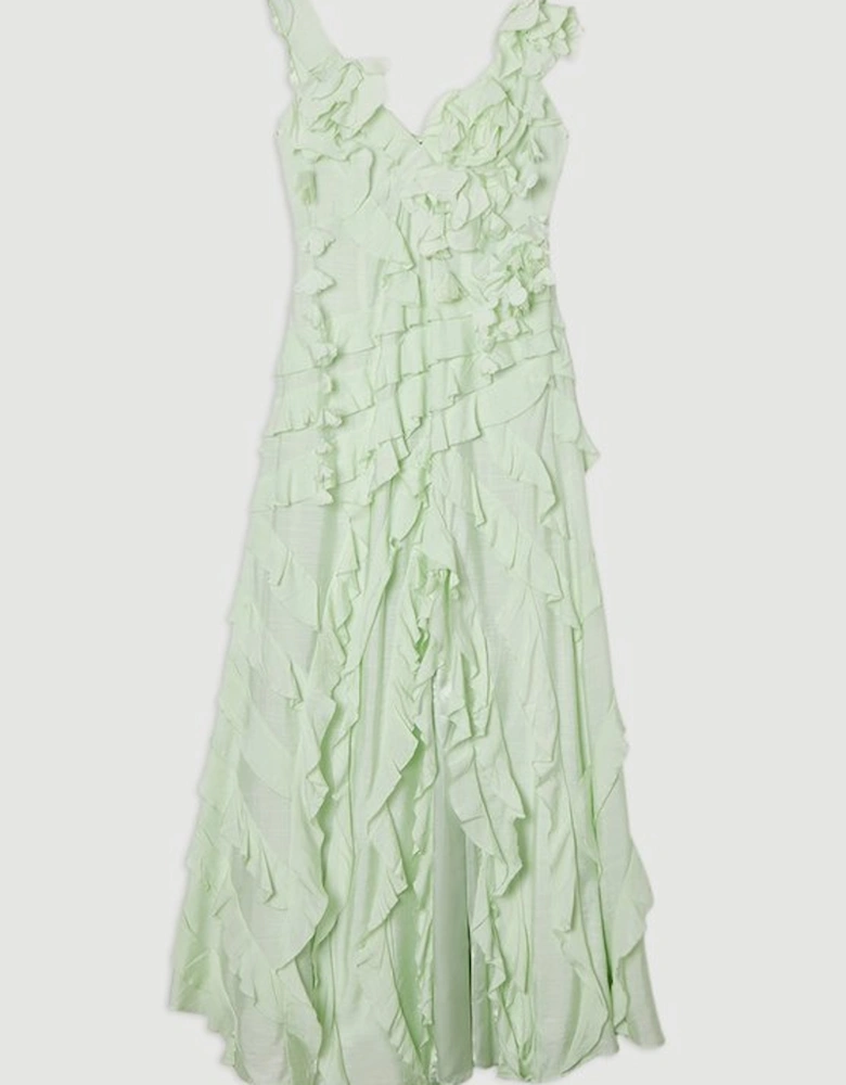 Petite Embellished Ruffle Strappy Woven Maxi Dress