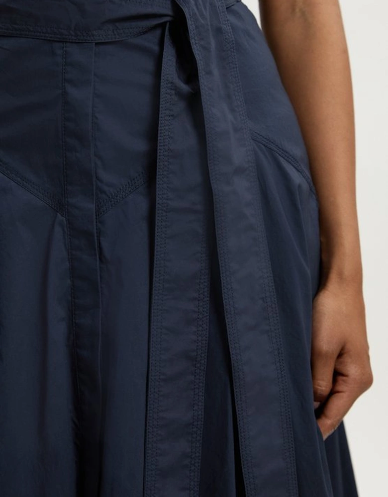 Cotton Collared Halter Neck Woven Midi Shirt Dress With Dropped Waist Detail