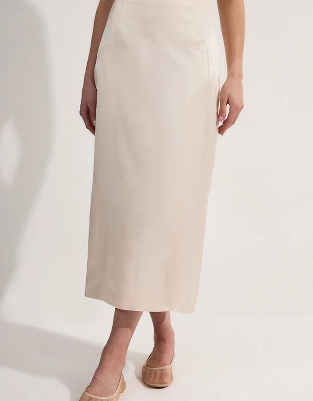 Premium Viscose Linen Tailored Column Midi Skirt