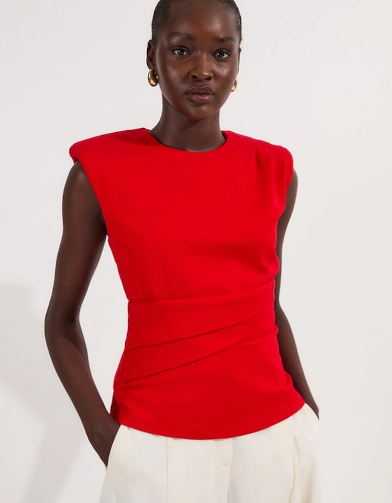 Ponte Ruched Waist Detail Round Neck Top