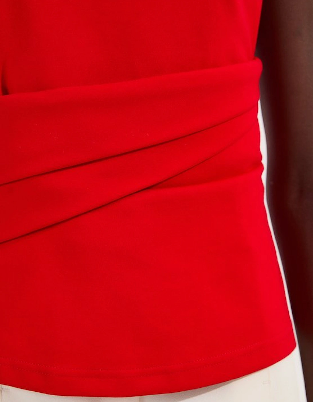 Ponte Ruched Waist Detail Round Neck Top
