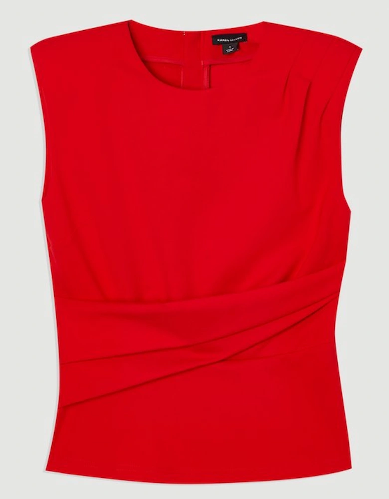 Ponte Ruched Waist Detail Round Neck Top