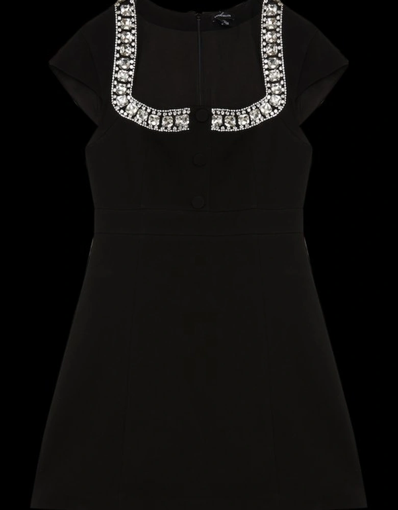 Tailored Embellished Square Neck Mini Dress