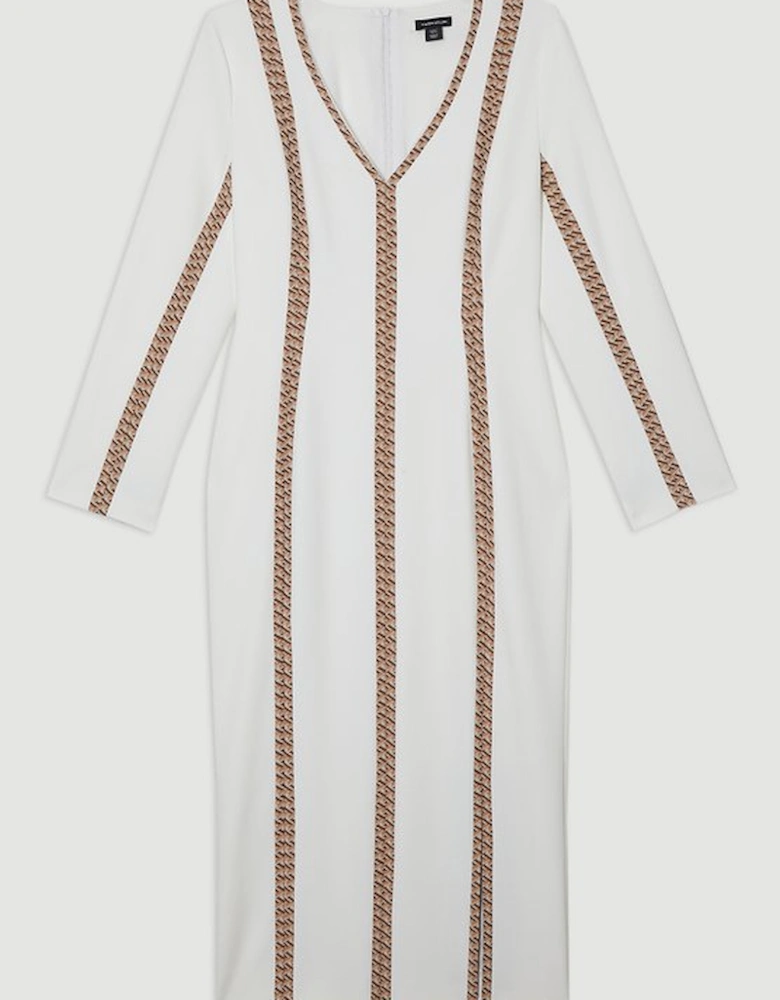 Compact Stretch Jacquard Insert Split Front Midaxi Dress