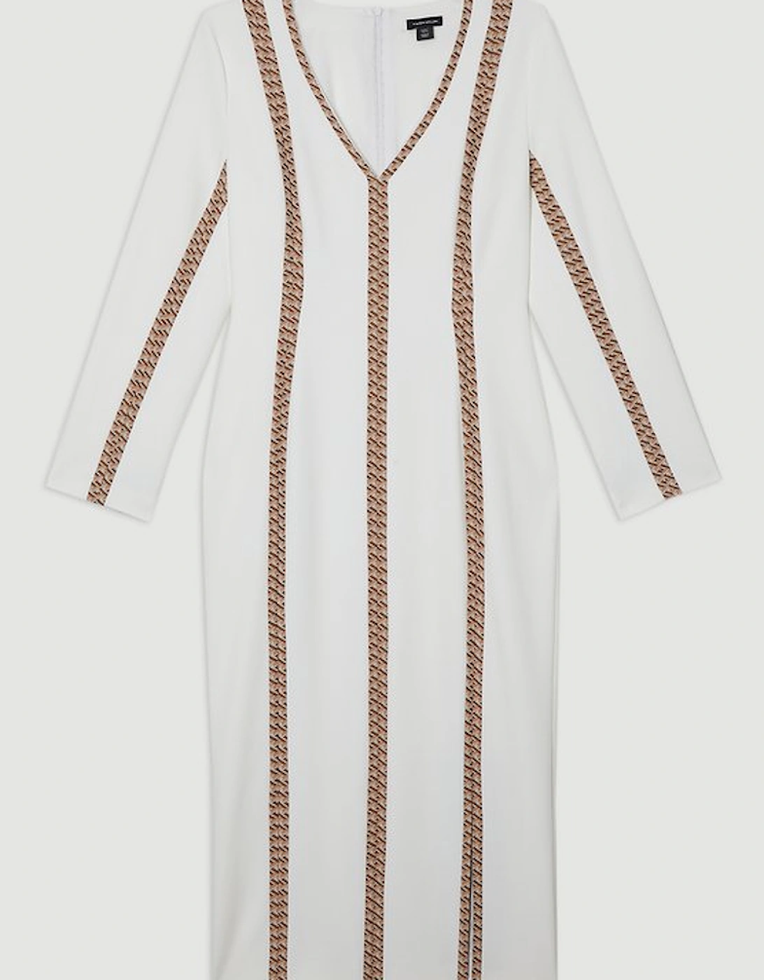 Compact Stretch Jacquard Insert Split Front Midaxi Dress