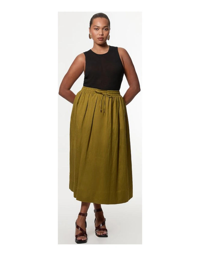 Plus Size Viscose Linen Tie Waist Woven Full Maxi Skirt