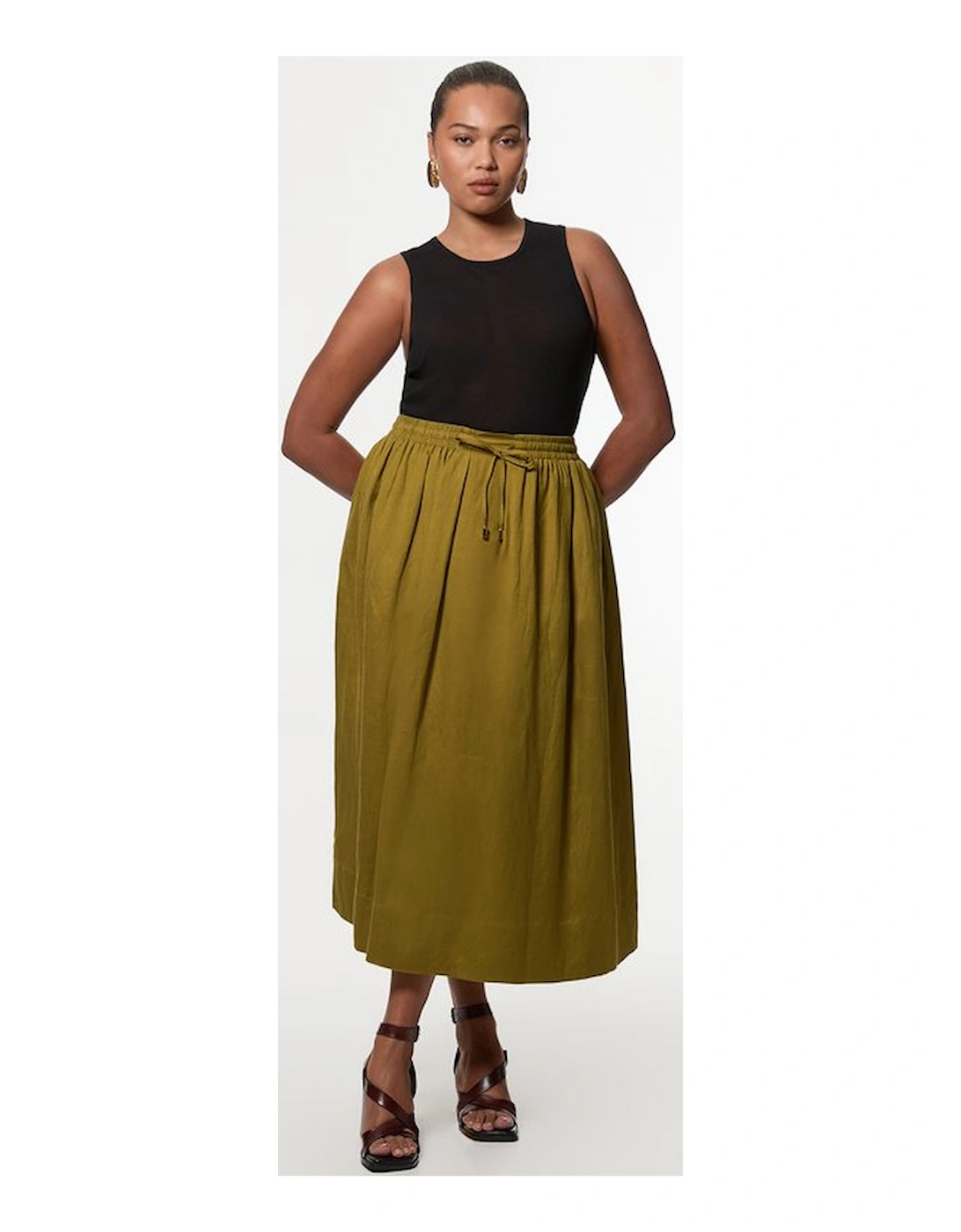 Plus Size Viscose Linen Tie Waist Woven Full Maxi Skirt, 5 of 4