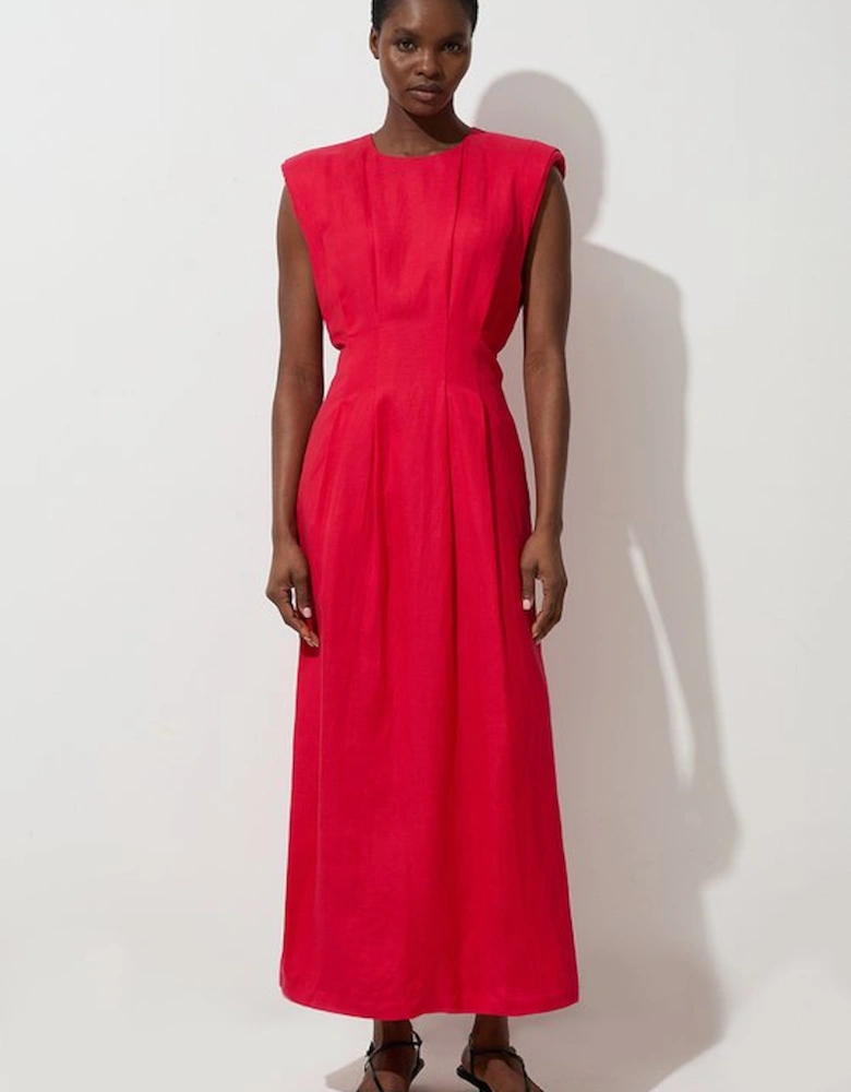 Viscose Linen Woven Pintuck Midi Dress