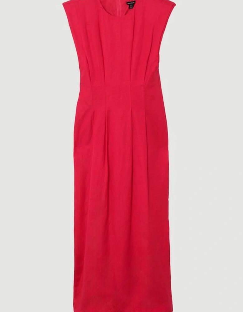 Viscose Linen Woven Pintuck Midi Dress