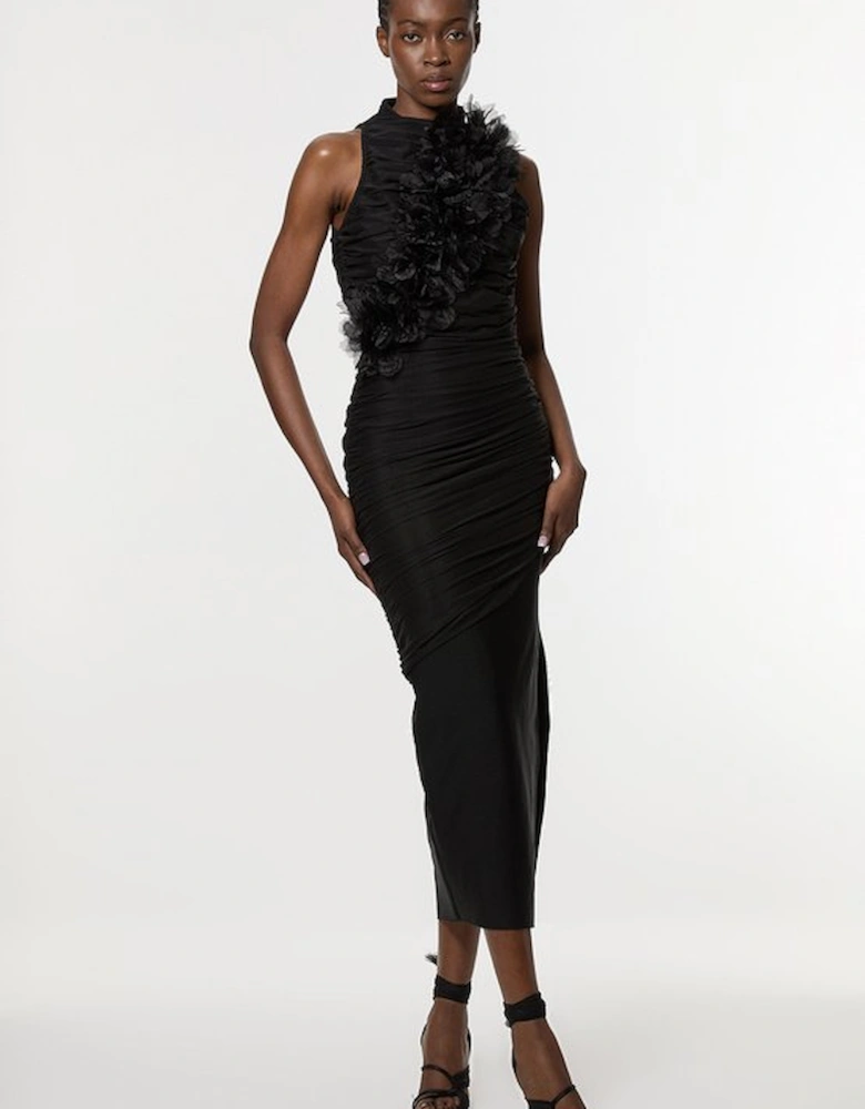 Gathered Fabric Bandage Knitted Maxi Dress