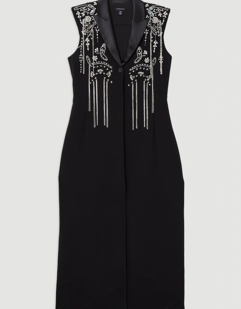 Tall Embellished Detail Plunge Collared Woven Maxi Dress
