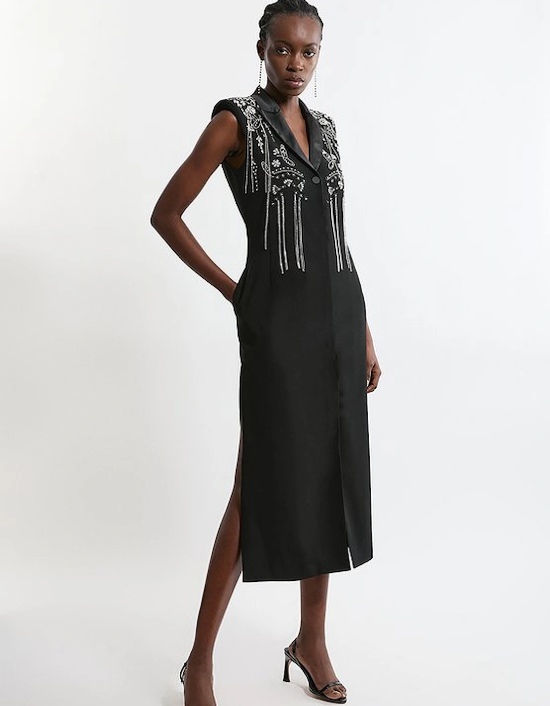 Tall Embellished Detail Plunge Collared Woven Maxi Dress, 5 of 4