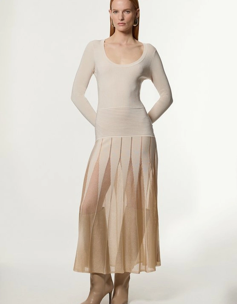 Petite Slinky Knit Scooped Neck Sheer Detail Maxi Dress
