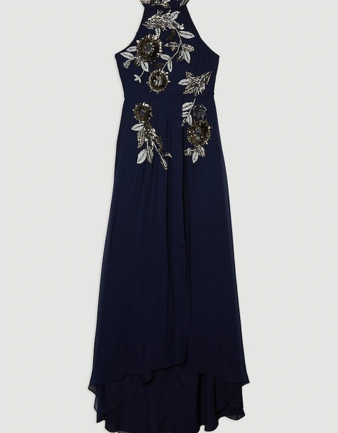 Floral 3D Embellished Halter Tie Neck Woven Maxi Dress