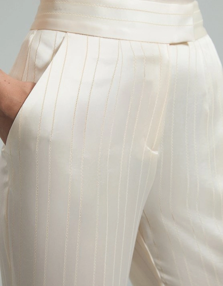 Premium Satin Pinstripe Tailored Straight Leg Trouser