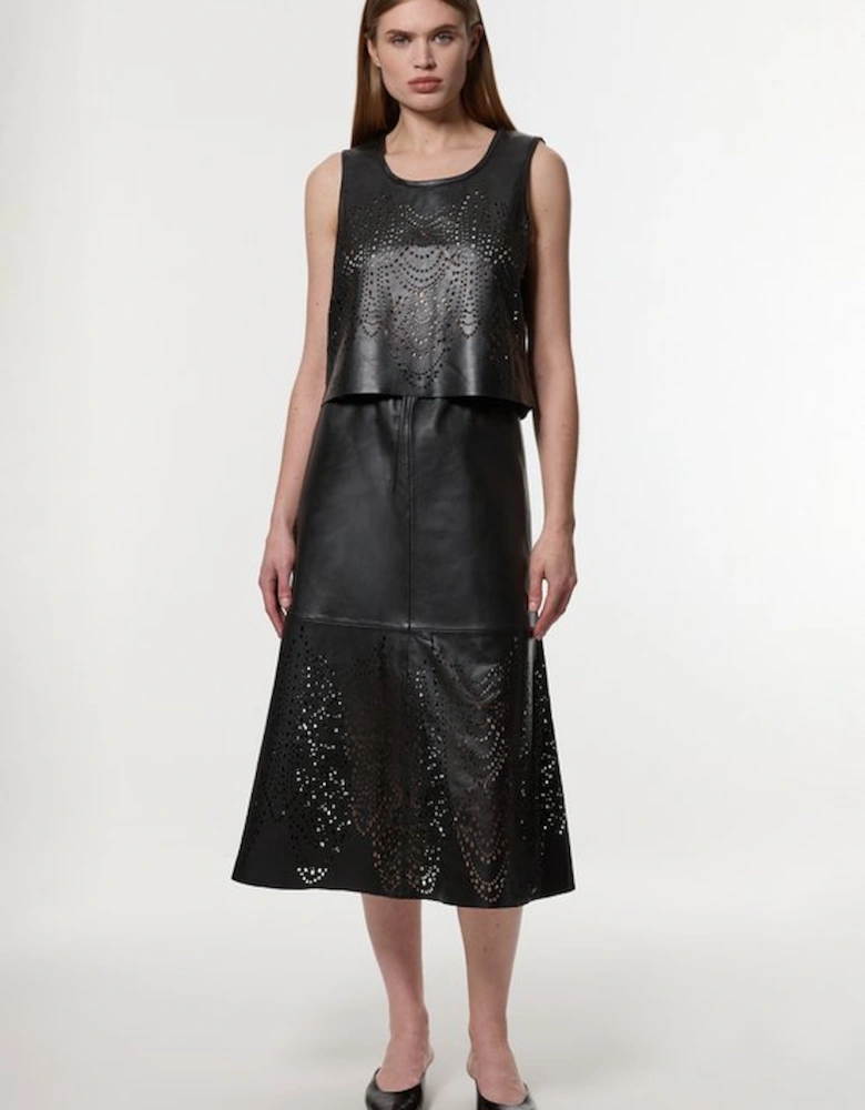 Amelia Graham Leather Cutwork Tailored Shell Top