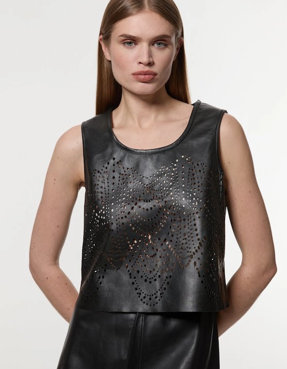 Amelia Graham Leather Cutwork Tailored Shell Top, 5 of 4